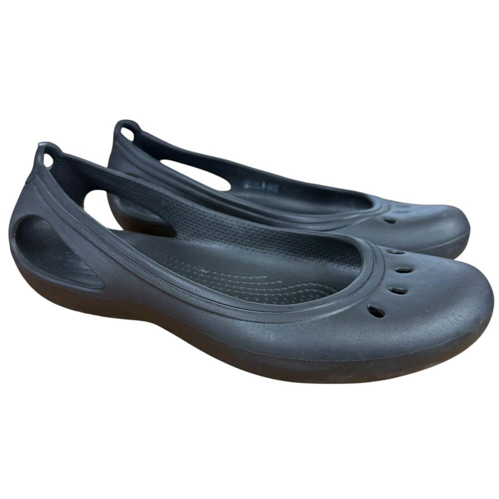 Crocs Kadee Womens Black Rubber Flats Slip On Round Toe Shoes Comfort sz 7